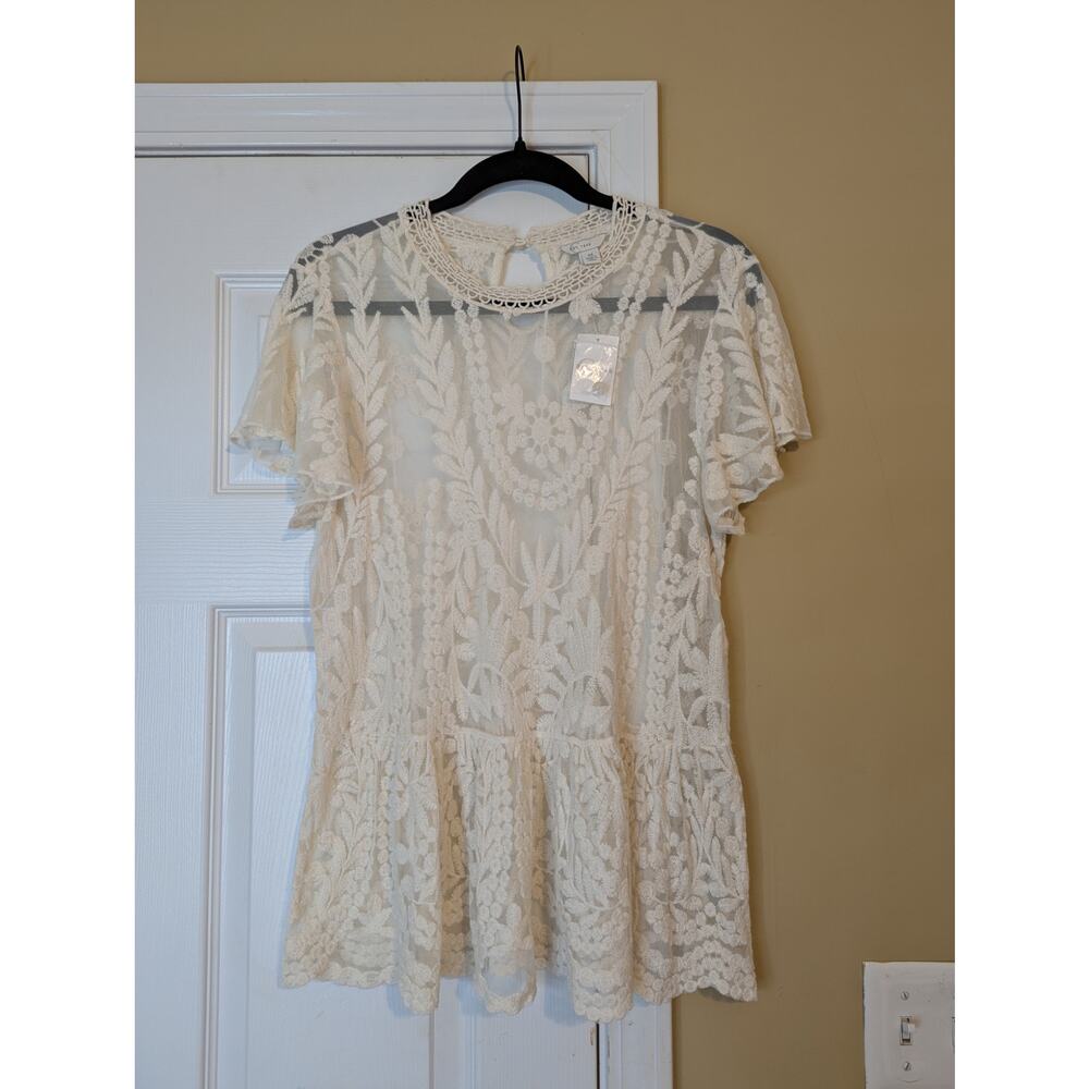 Est. 1946 Romantic Lace Peplum Top Size Medium Ivory NWT Cottagecore Boho Blouse